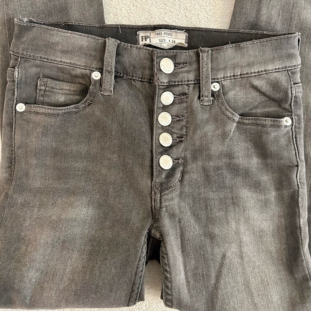 Grey Free People Reagan Button Front High Waist Skinny Jeans